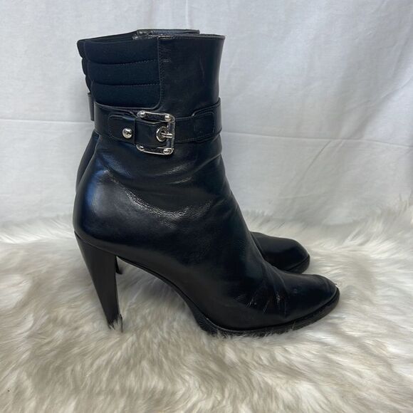Stuart Weitzman Buckeroo Black Leather Buckle Trim High Heeled Boots Sz 9.5 - Picture 5 of 8